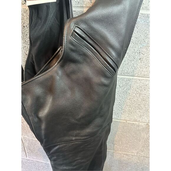 Adjustable Genuine Leather Riding Motorcycle Chaps Black Size 10 NWT - Picture 7 of 7